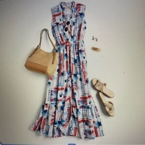 NWT St. John’s Bay Red White & Blue Sleeveless Maxi Dress Women’s Size XS